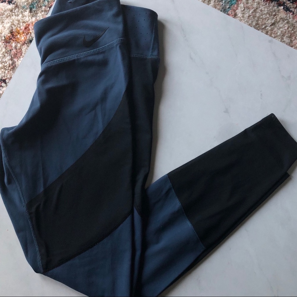 Blue and sheer black Nike leggings